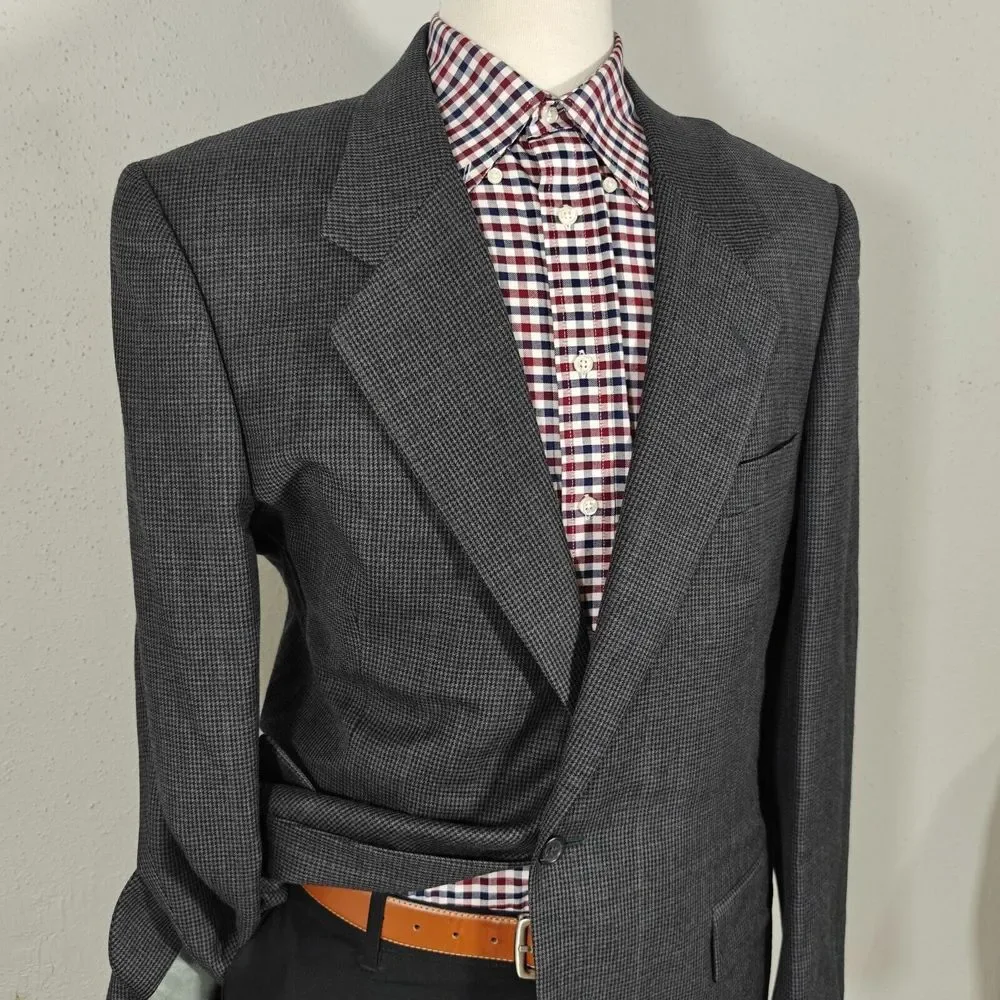 JOS A BANK‎ Men's Sport Coat Blazer Two Button Charcoal Houndstooth Wool 44L